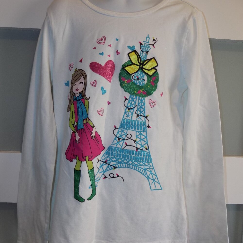 J. Khaki Christmas In Paris W/Eiffel Tower LS Shirt Size M Girl's